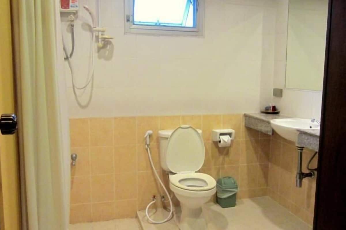 shower, free toiletries, hair dryer