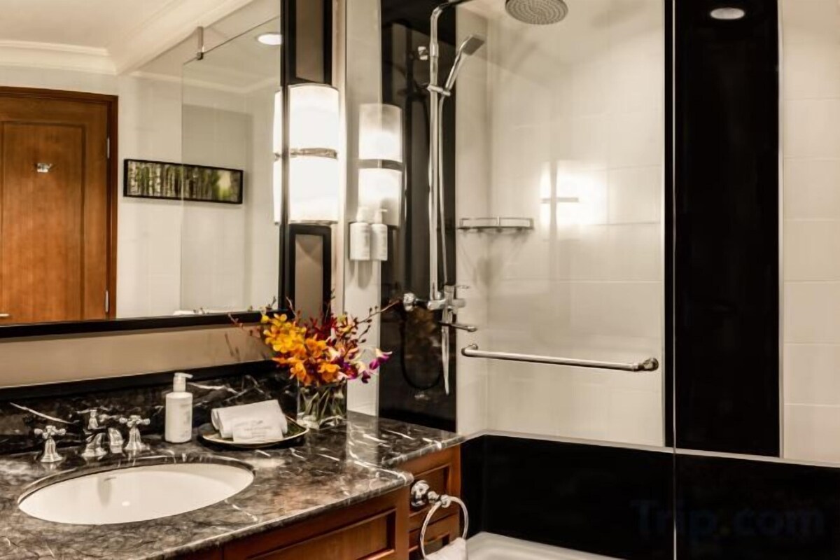 Hair dryer, slippers, bidet, towels