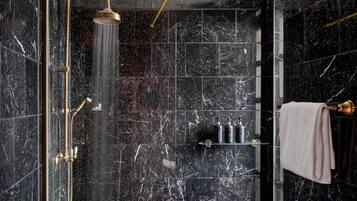 Suite, Terrace | Bathroom | Shower, designer toiletries, hair dryer, bathrobes