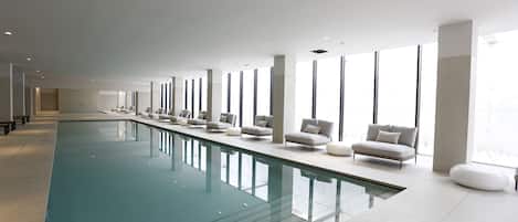Indoor pool, outdoor pool, sun loungers