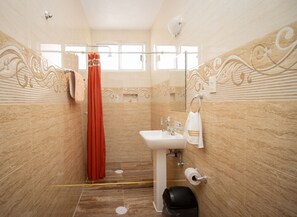Standard Quadruple Room, 2 Double Beds | Bathroom | Shower, rainfall showerhead, free toiletries, hair dryer
