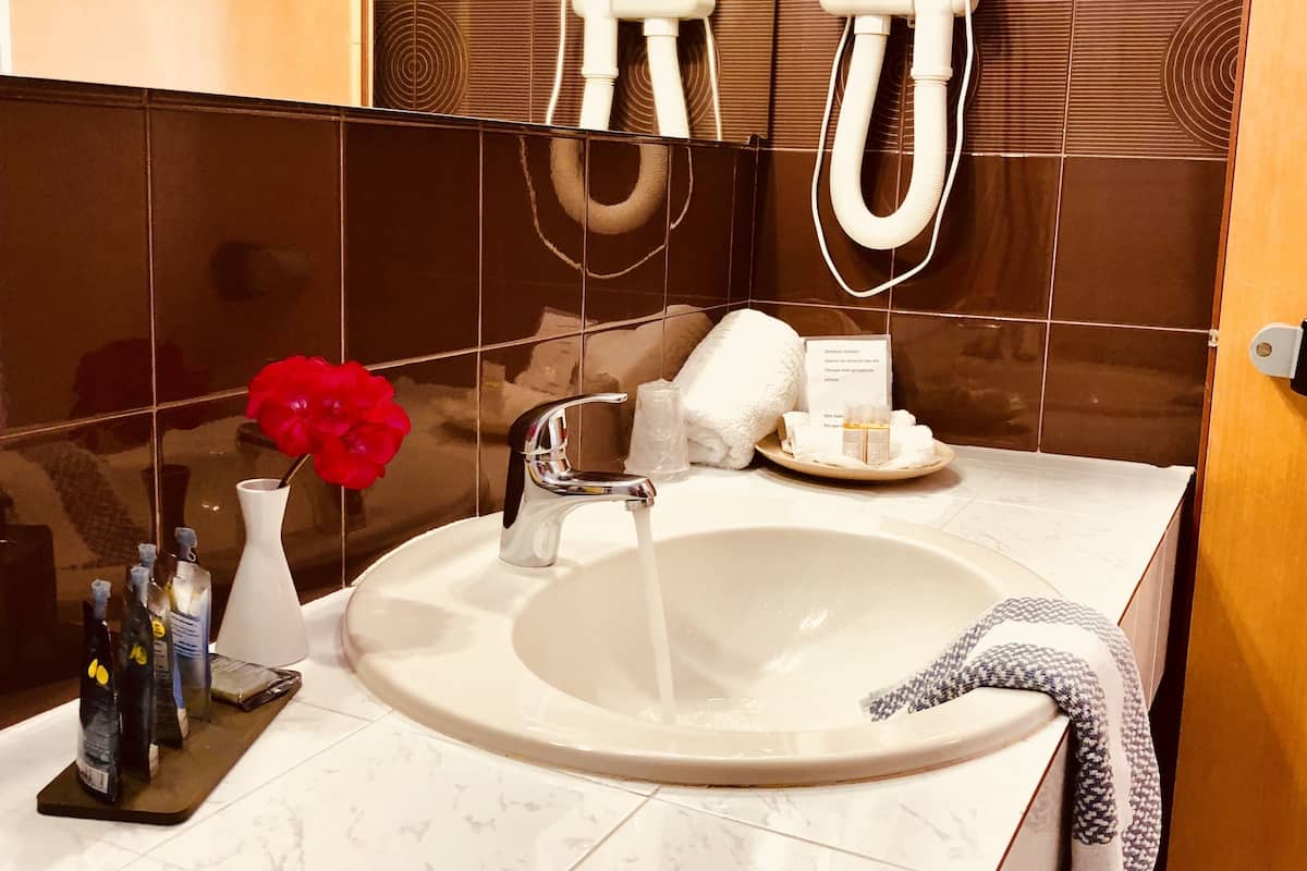 premium double room | bathroom | shower, deep-soaking bathtub, rainfall showerhead, free toiletries