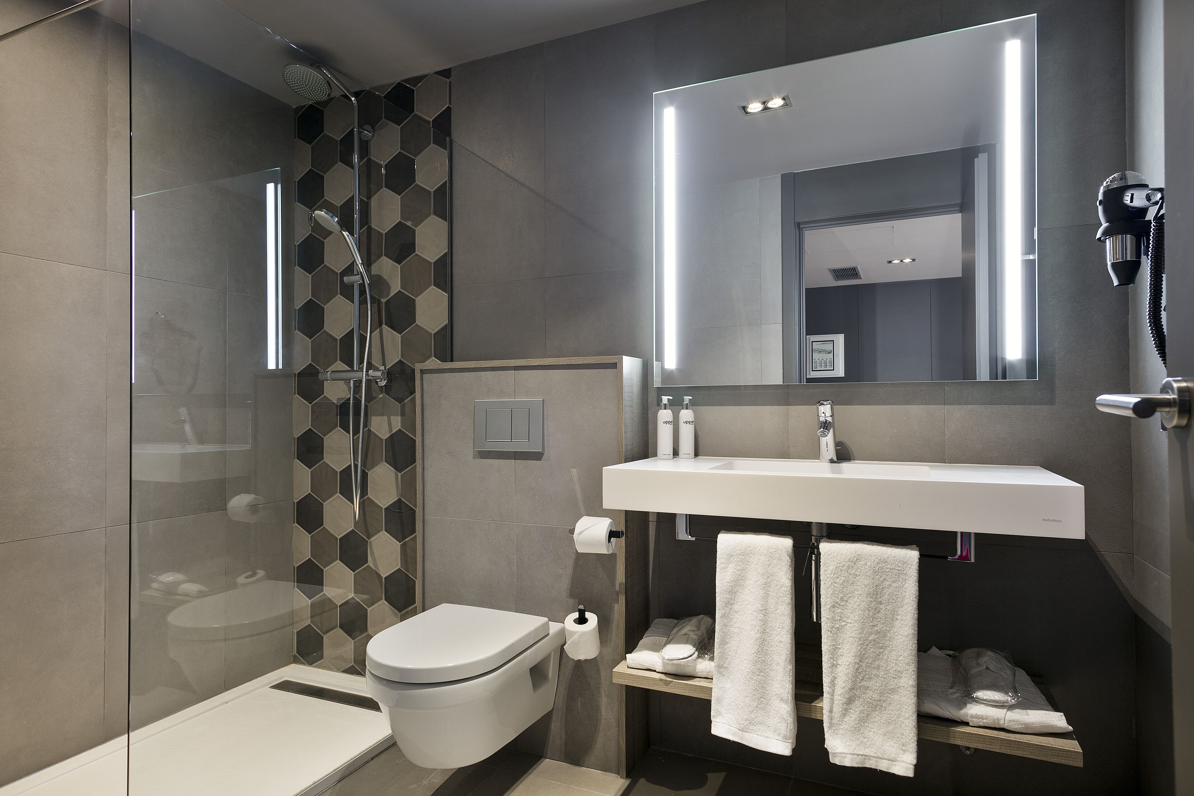 shower, free toiletries, hair dryer, bathrobes