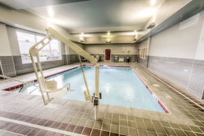 Indoor pool, open 8:00 AM to 11 PM, sun loungers