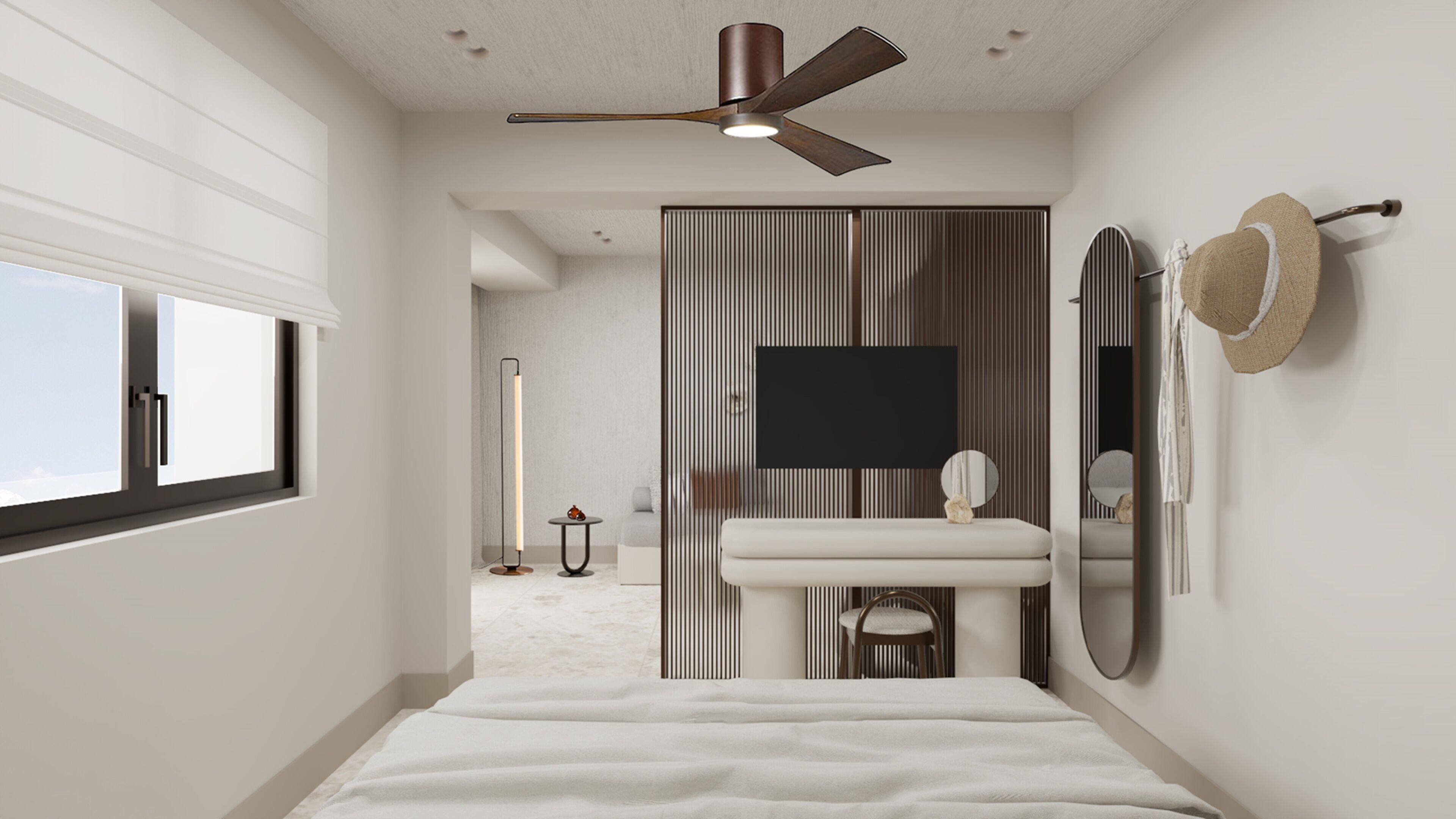 Desk, free WiFi, bed sheets