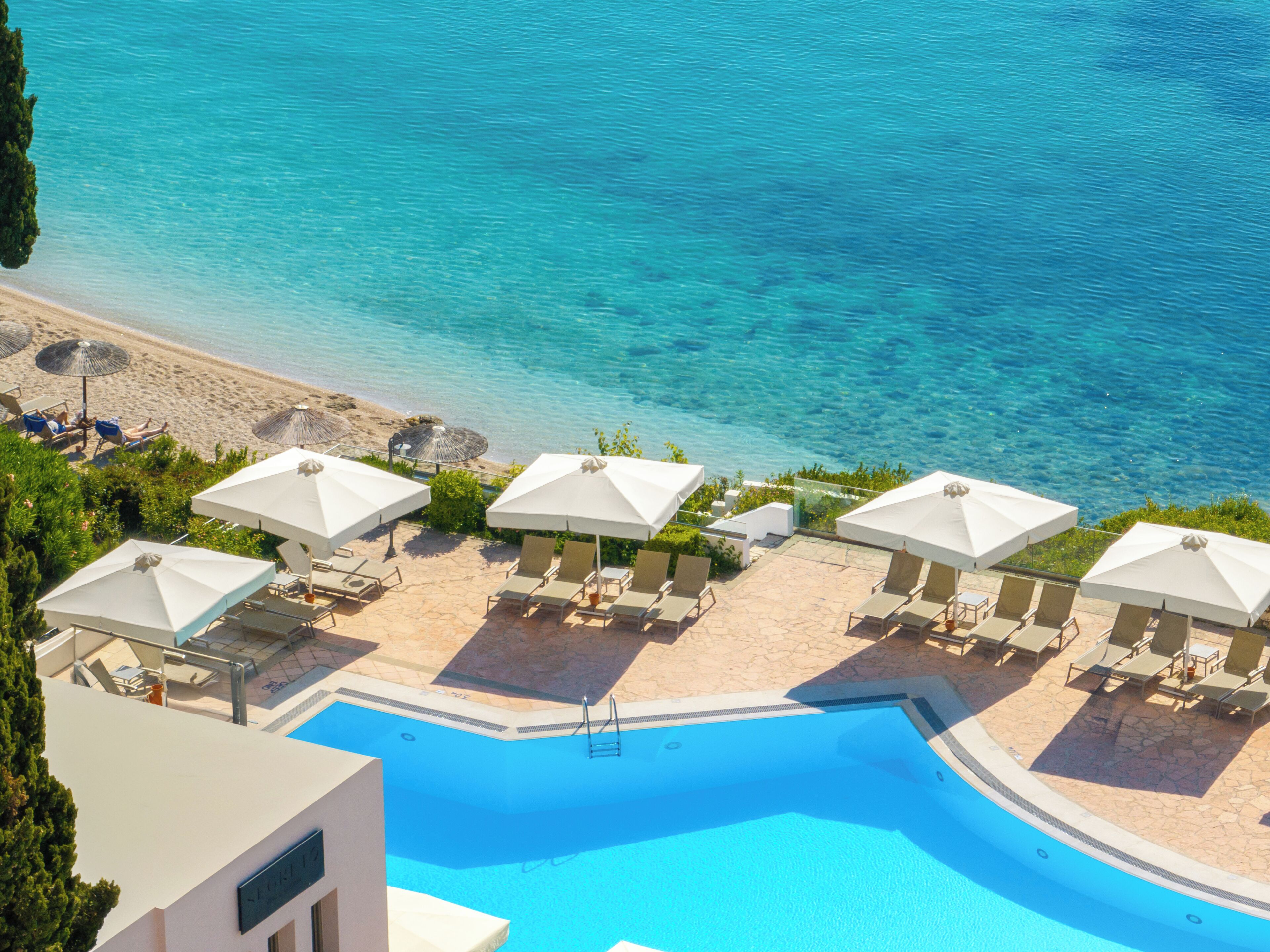 2 indoor pools, seasonal outdoor pool, pool umbrellas, pool loungers