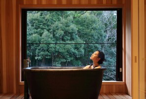[KAWA-NO-NE] Japanese Style Open-air-bath Room , River view, Non Smoking | Bathroom | Free toiletries, hair dryer, slippers, bidet - Tatsuta Ryokan (Izu)