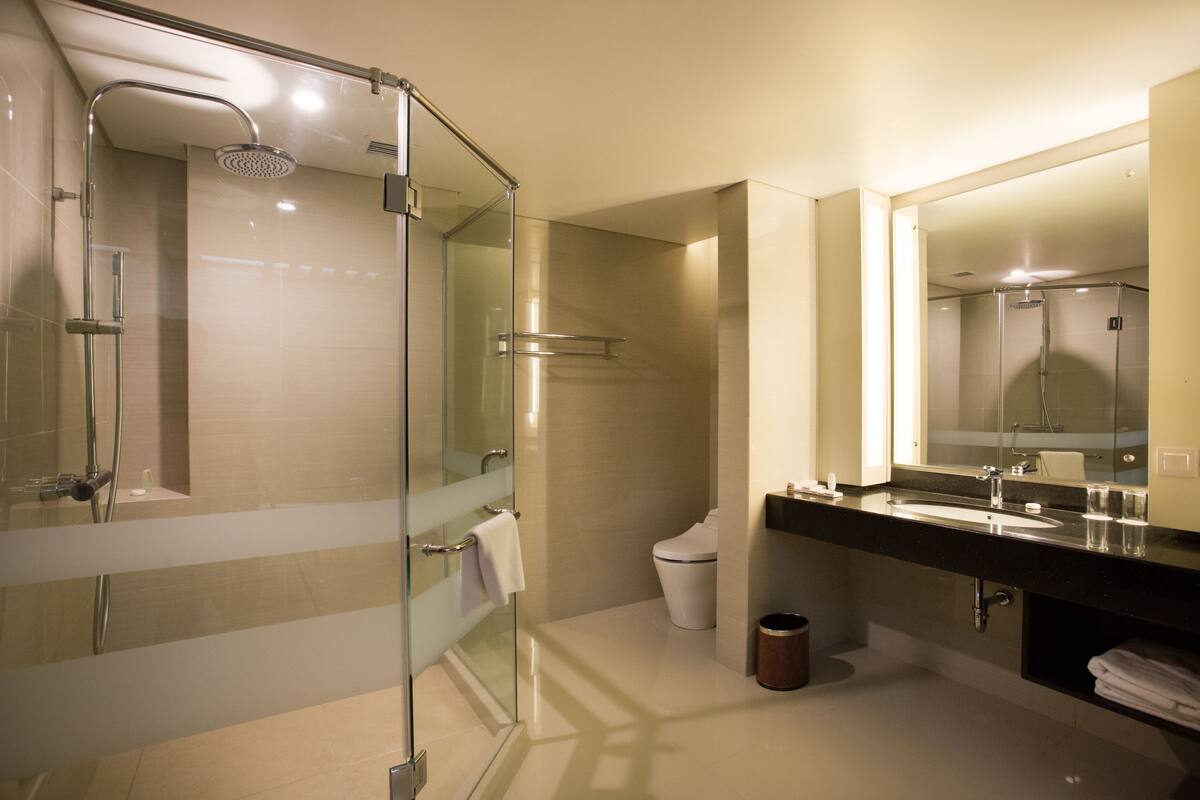 free toiletries, hair dryer, slippers, towels