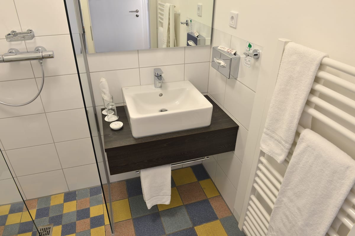 shower, free toiletries, hair dryer, slippers