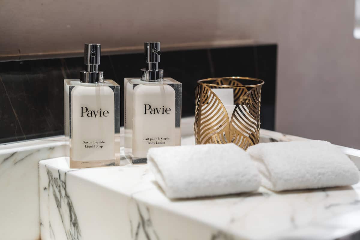 traditional suite | bathroom | separate bathtub and shower, designer toiletries, hair dryer, bathrobes