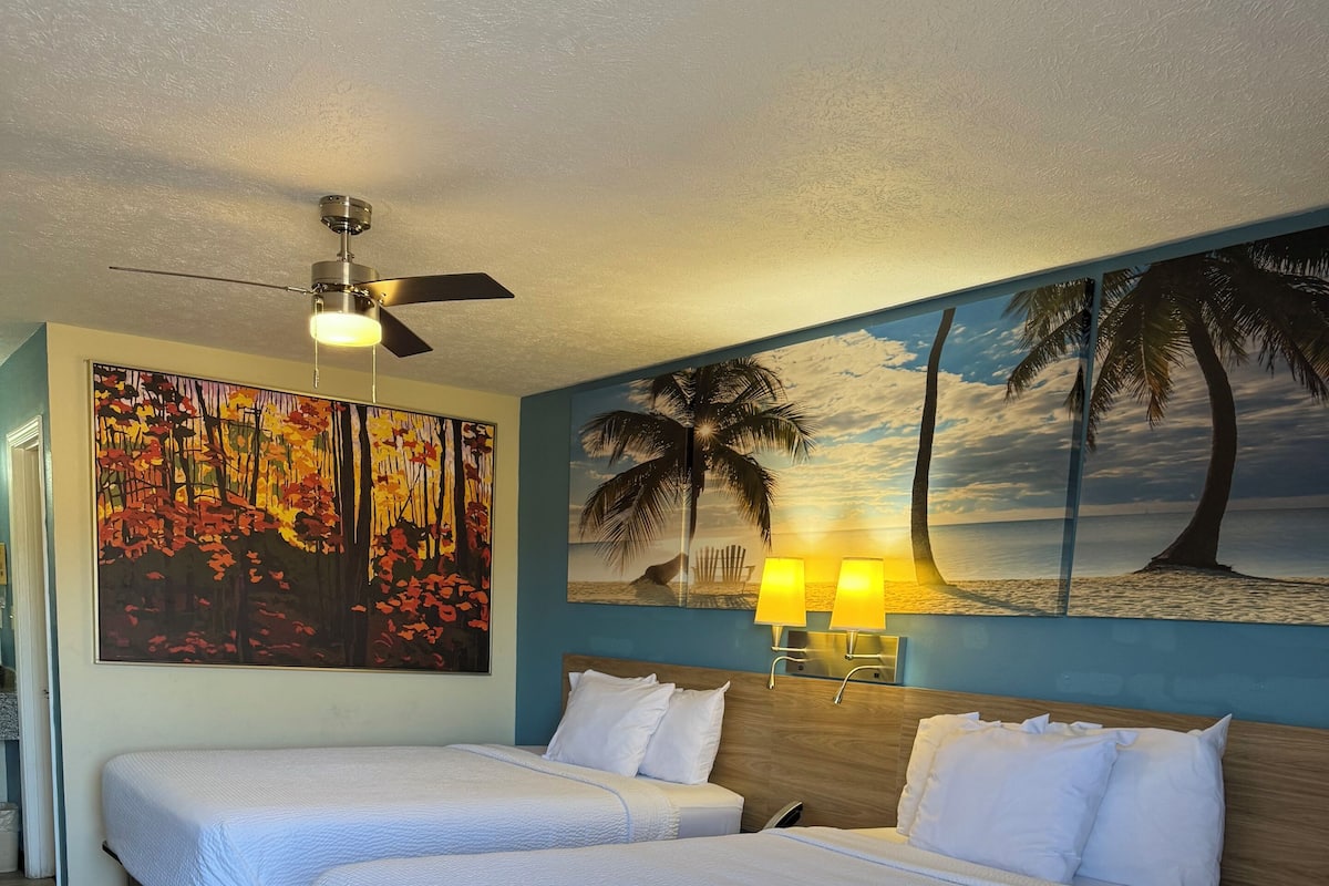 Standard Double Room, 2 Queen Beds, Smoking | Desk, iron/ironing board, WiFi (free), bed sheets
