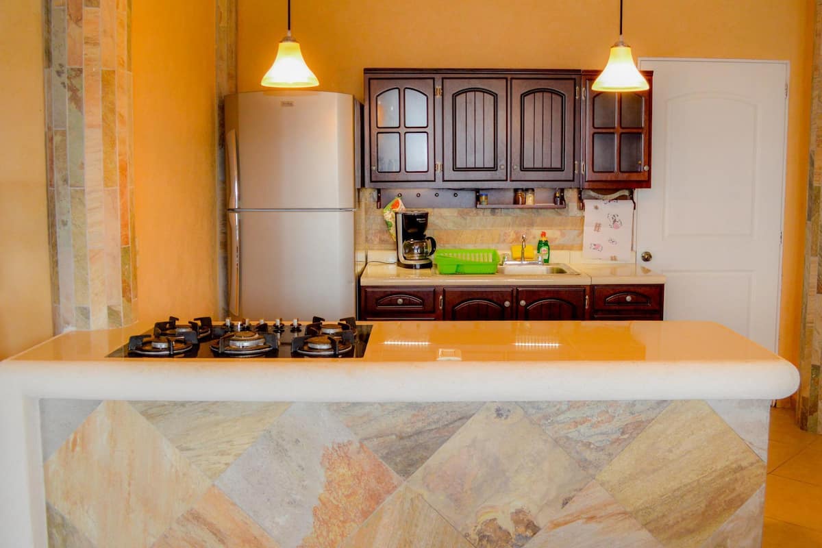 Deluxe Studio, 1 Bedroom, Hot Tub, Ocean View | Private kitchen | Full-size fridge, microwave, stovetop, coffee/tea maker