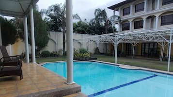Outdoor pool, sun loungers