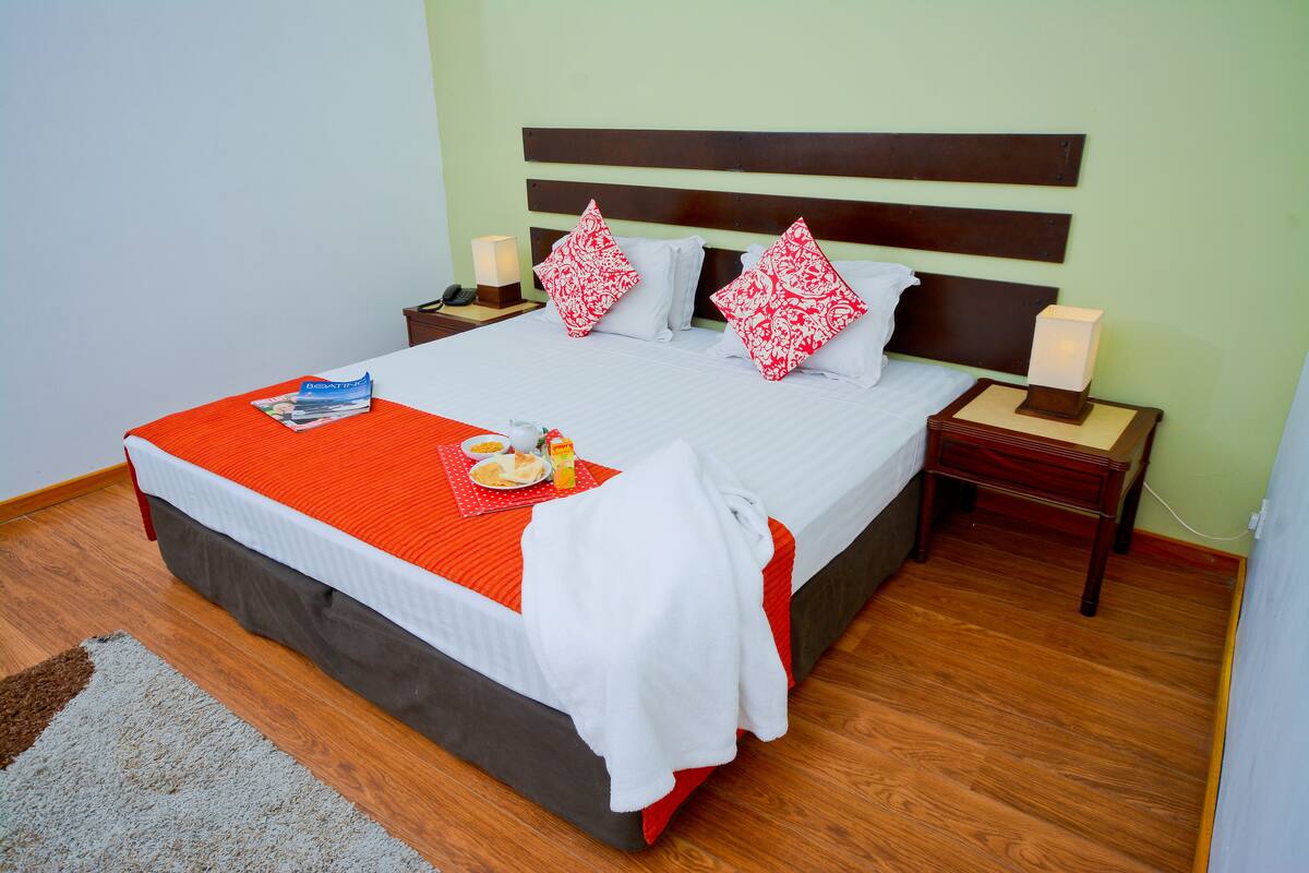 Minibar, desk, rollaway beds
