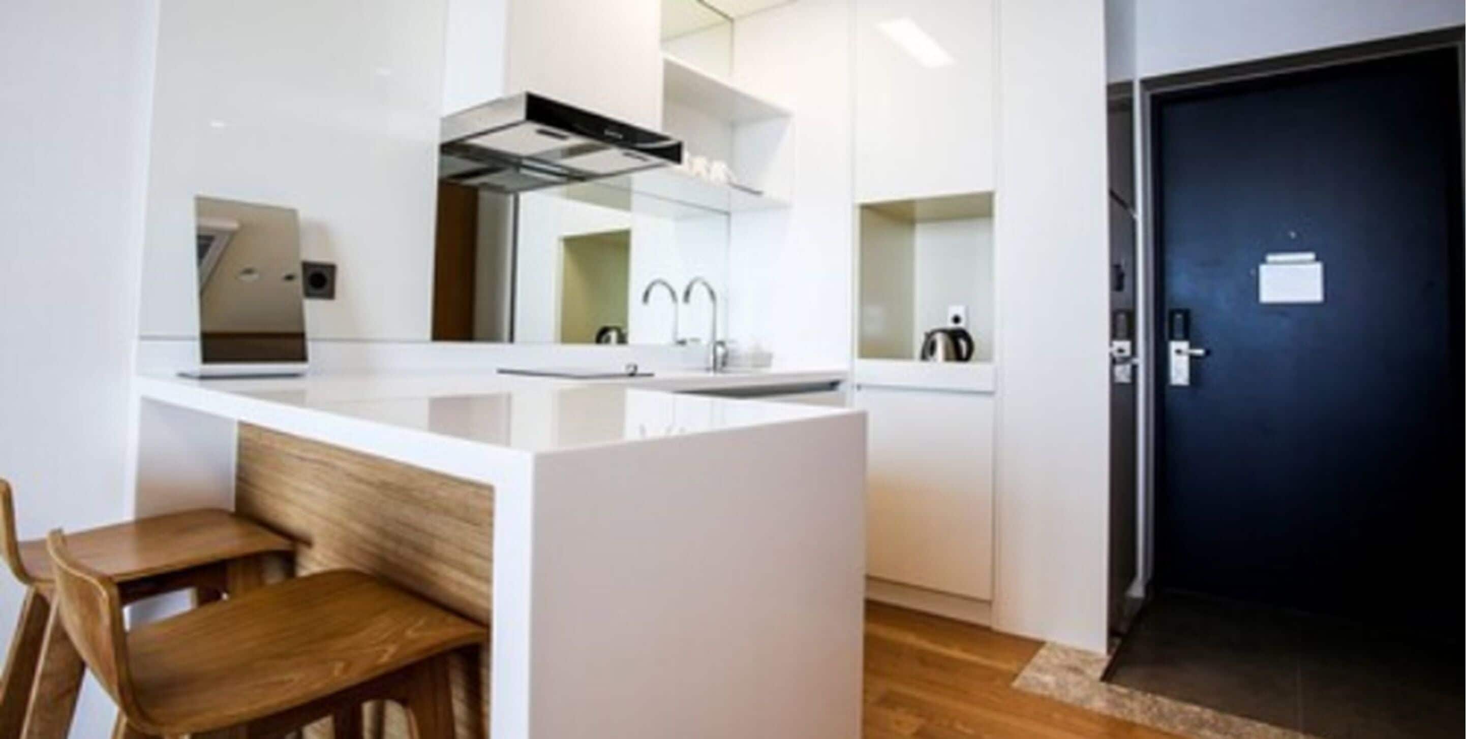 fridge, microwave, stovetop, electric kettle