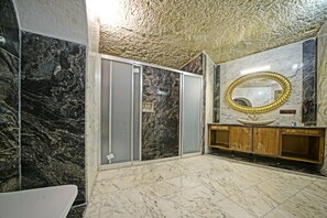 Shower, free toiletries, hair dryer, slippers