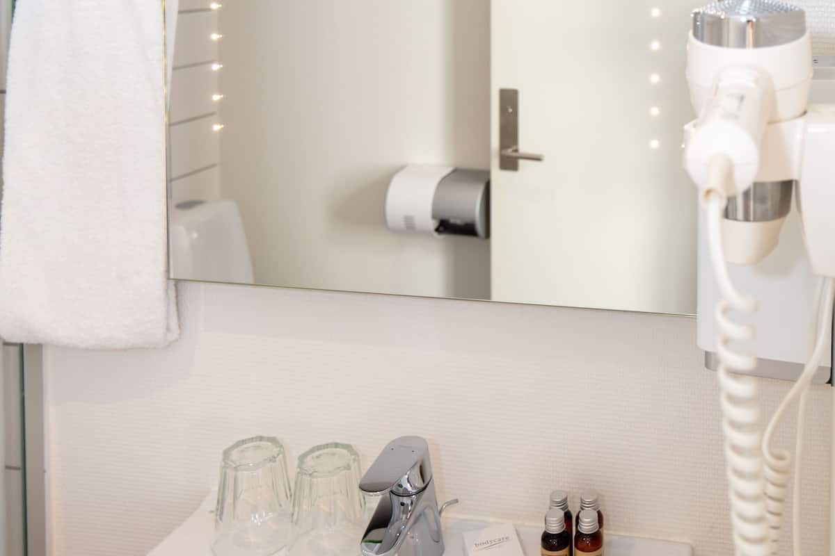comfort double room | bathroom | shower, free toiletries, hair dryer, towels
