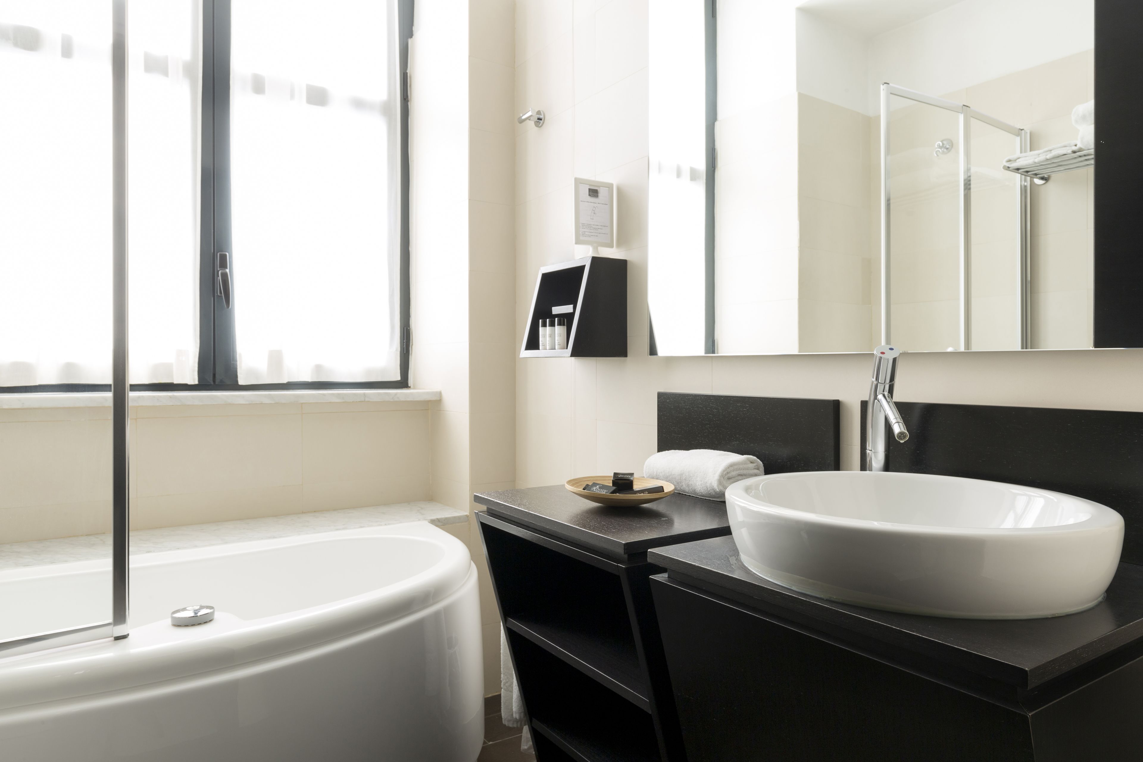 free toiletries, hair dryer, bidet, towels