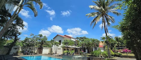 Outdoor pool, sun loungers