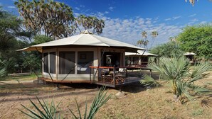 A single-story, open-air structure with a covered deck and a small porch area. - Ashnil Samburu Camp (Samburu)