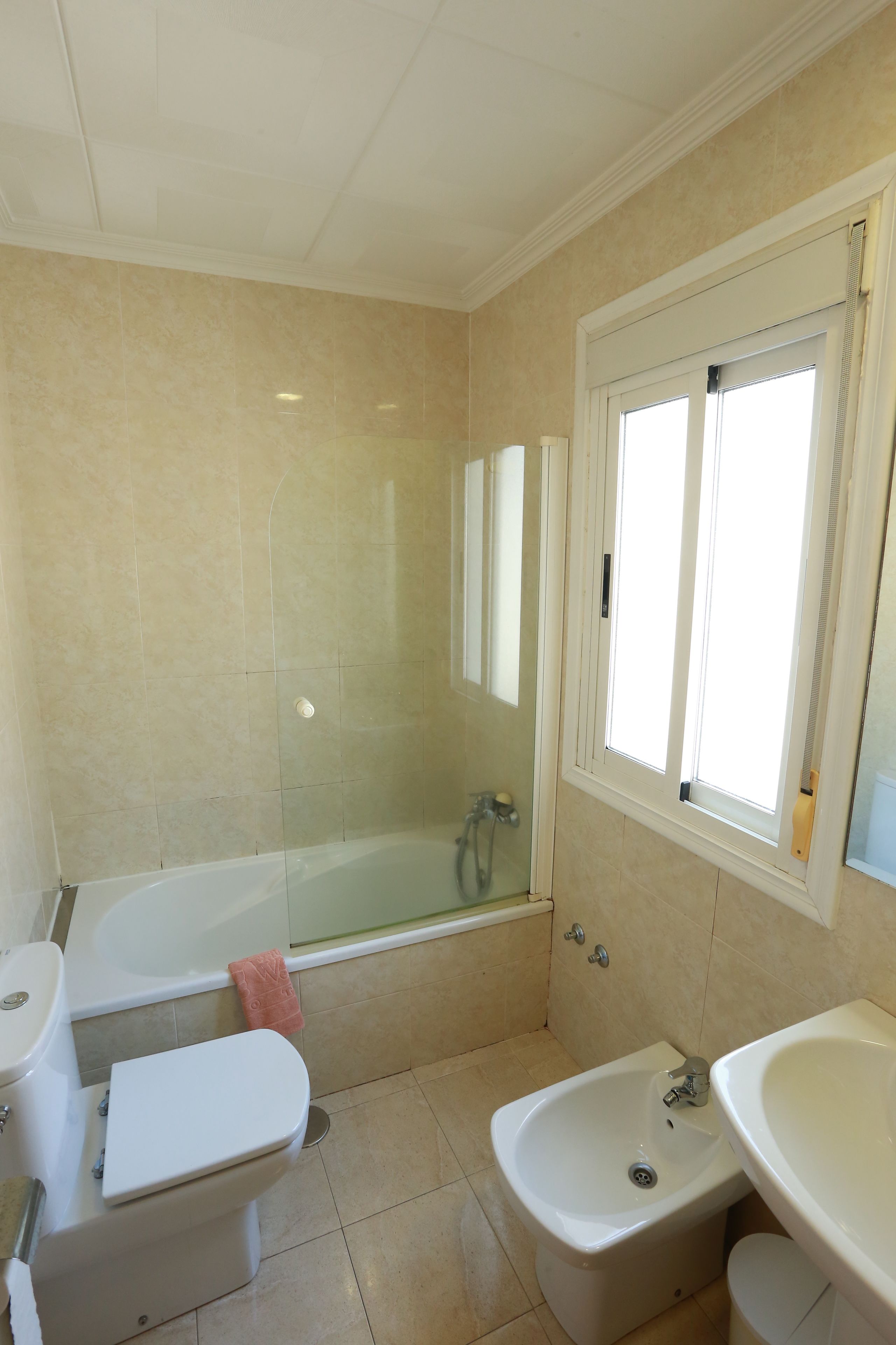 combined shower/bathtub, free toiletries, hair dryer, bidet