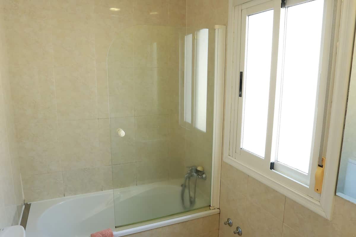 combined shower/bathtub, free toiletries, hair dryer, bidet