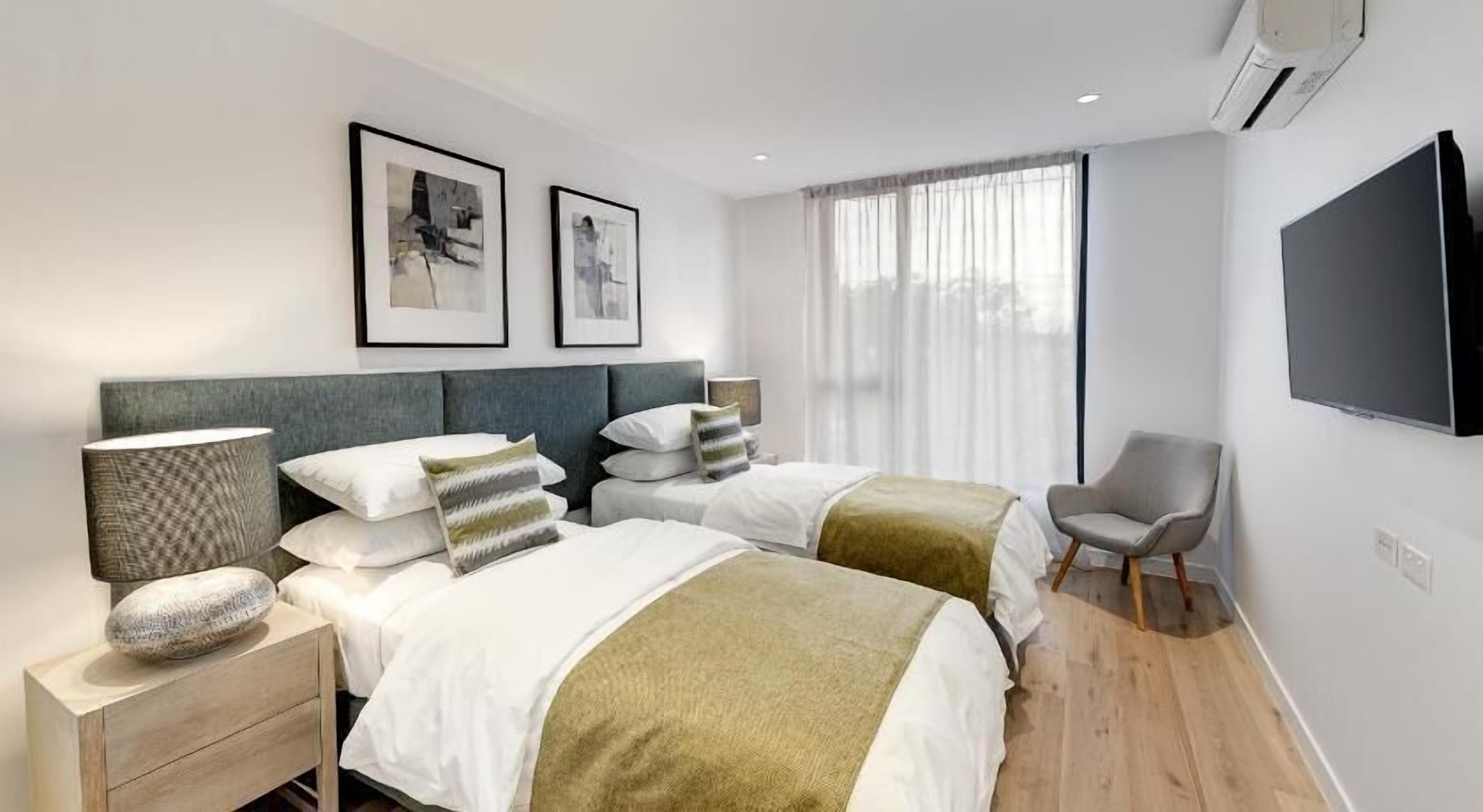 Premium bedding, pillow-top beds, desk, soundproofing