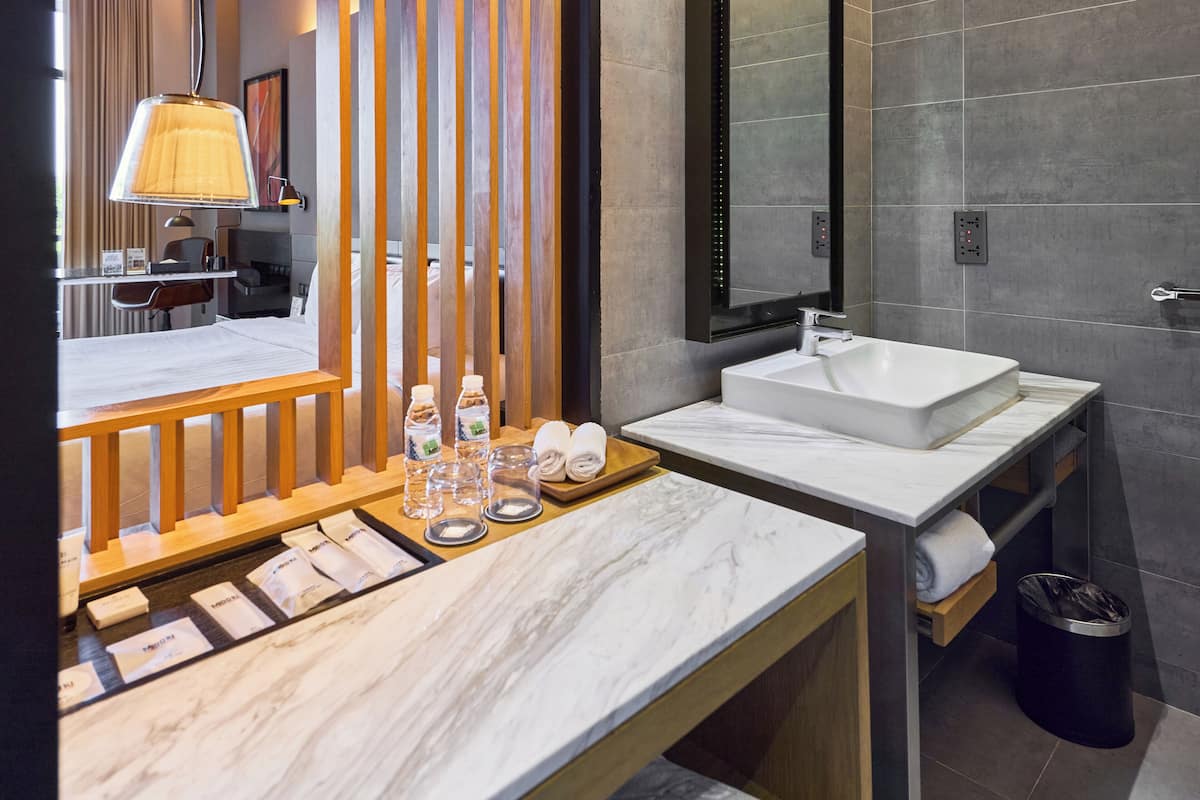 shower, designer toiletries, hair dryer, bathrobes