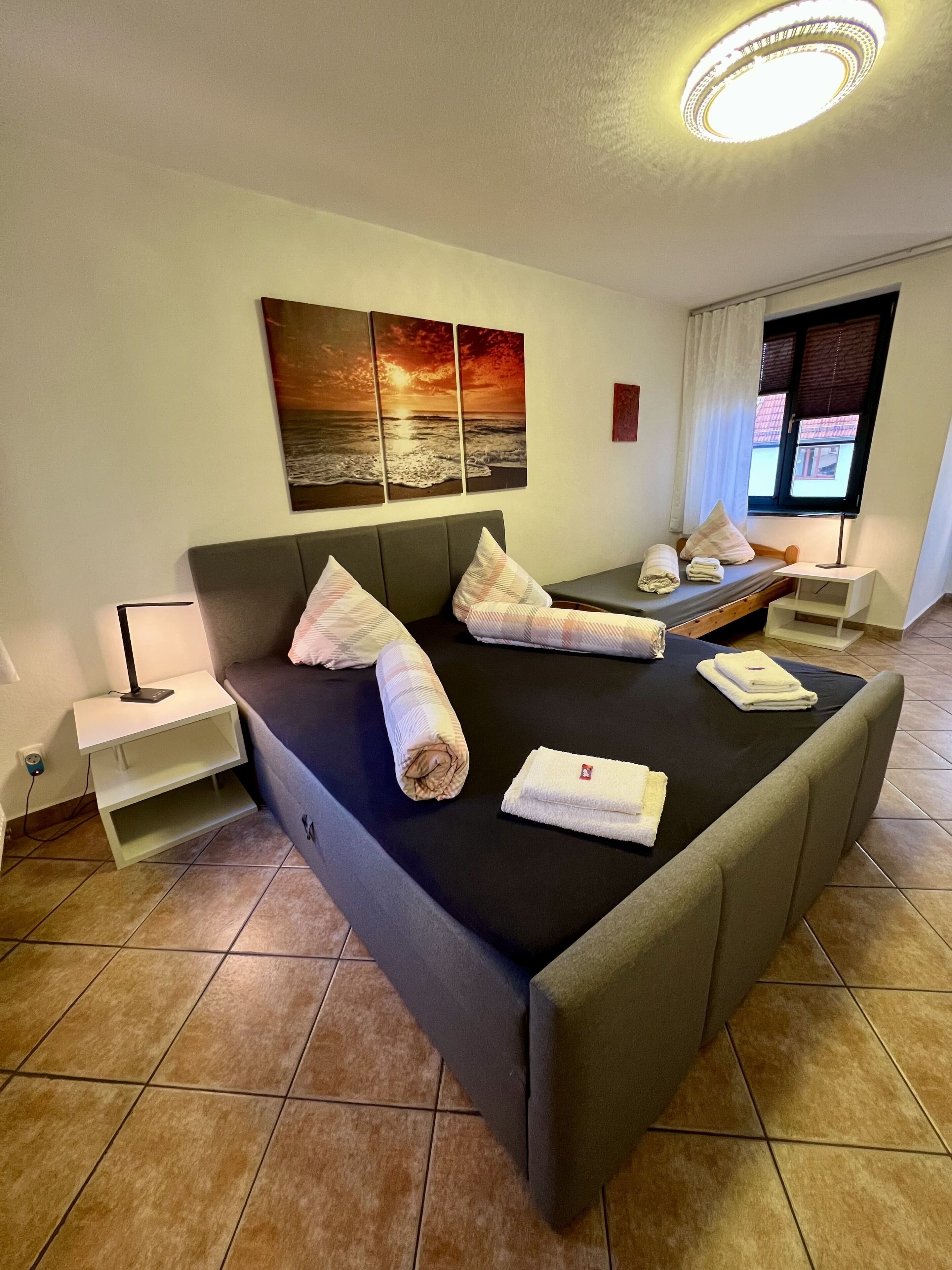 Condo Confort, 1 habitación, balcón, en el área del jardín (Wohnung 2) | Escritorio, espacio para trabajar con laptop y cortinas blackout 