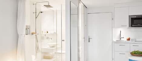 Hair dryer, towels, toilet paper