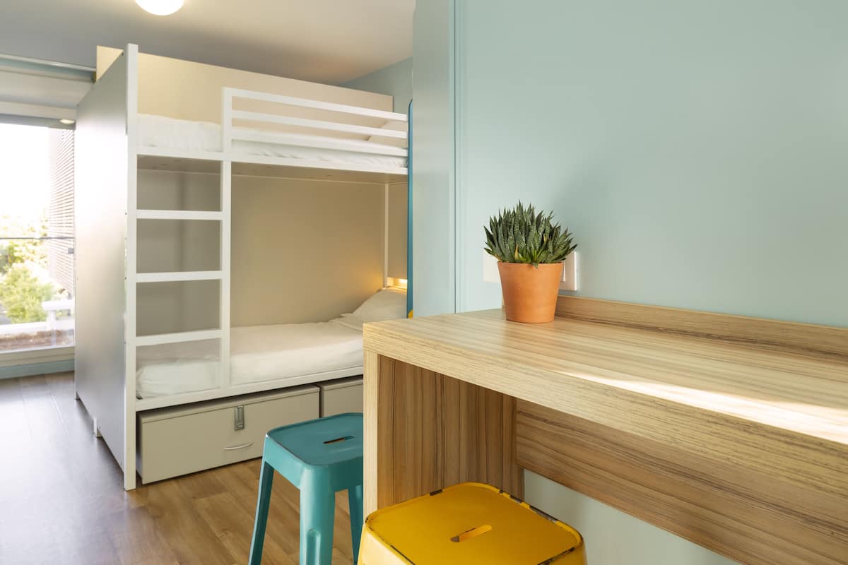 1 bedroom, premium bedding, laptop workspace, soundproofing