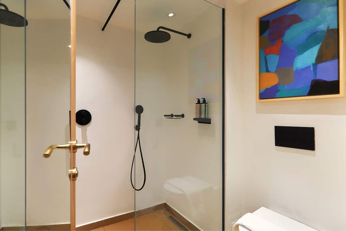Haartrockner, Handtücher, Shampoo, Toilettenpapier