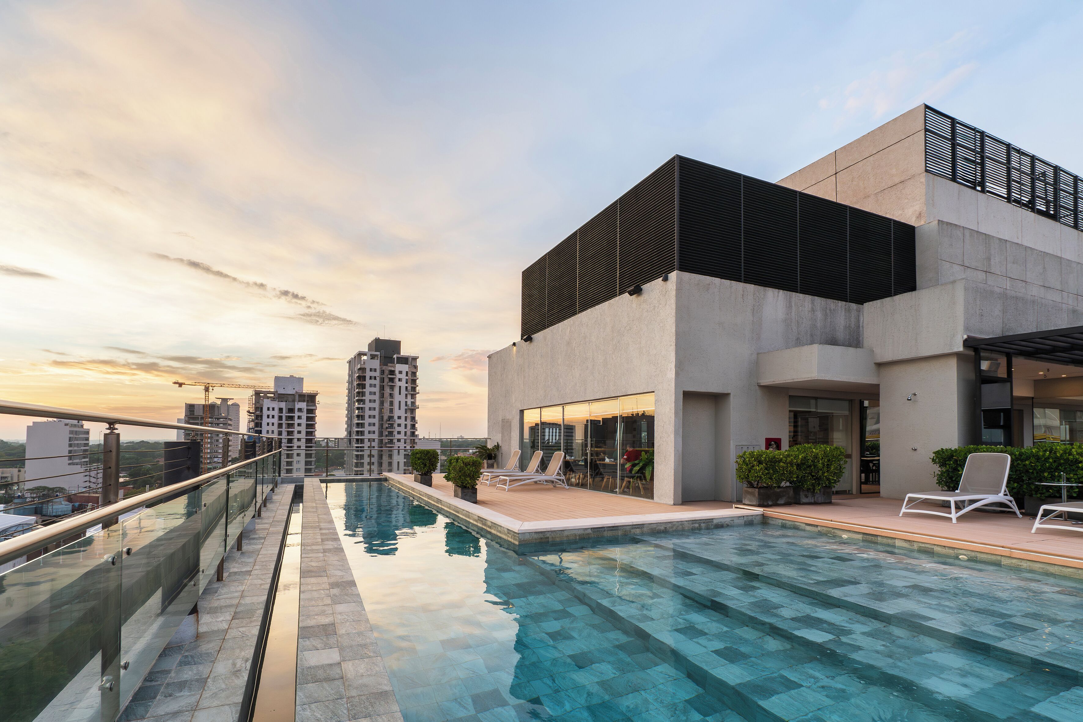 Outdoor pool, sun loungers