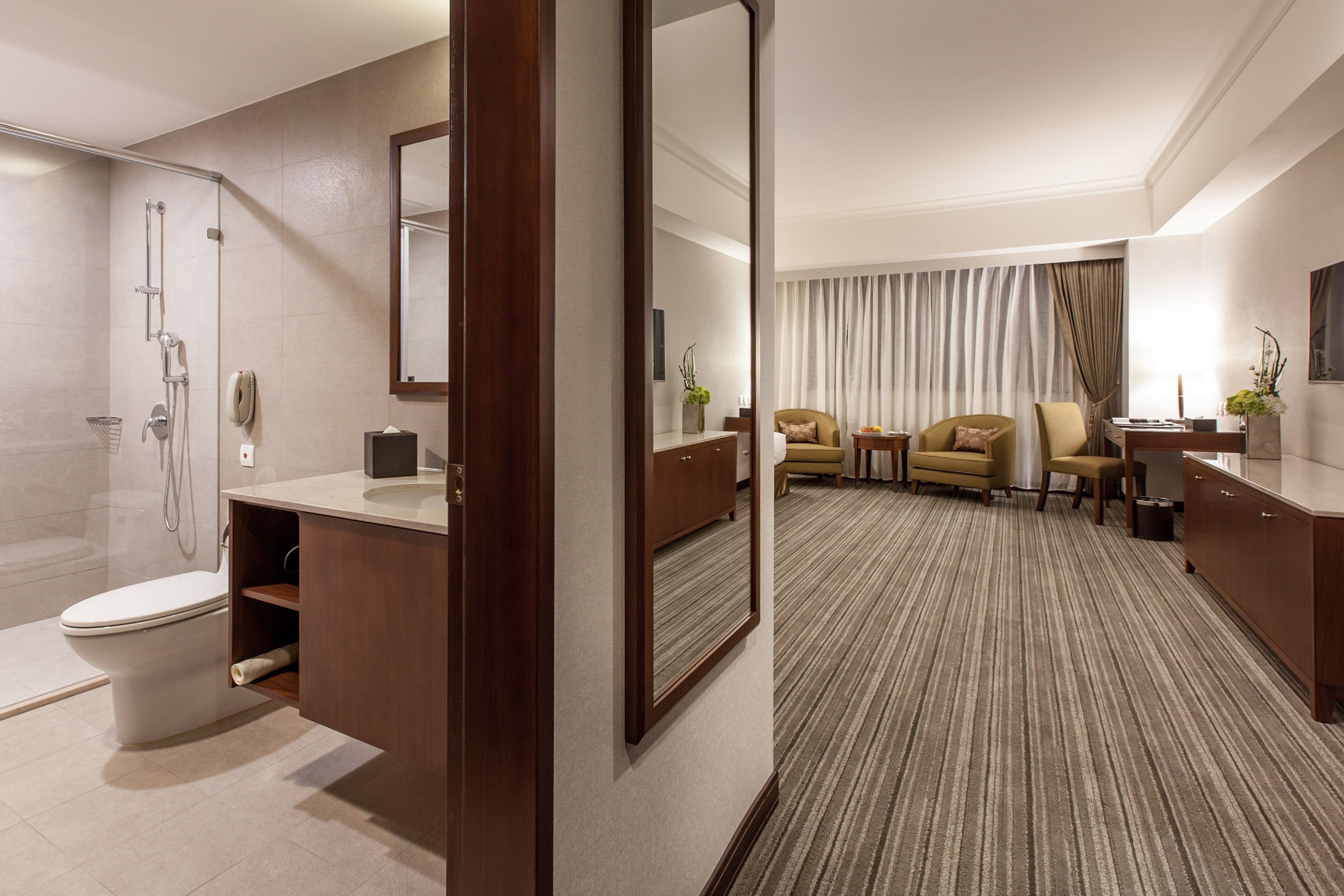 family room | in-room safe, desk, blackout curtains, soundproofing