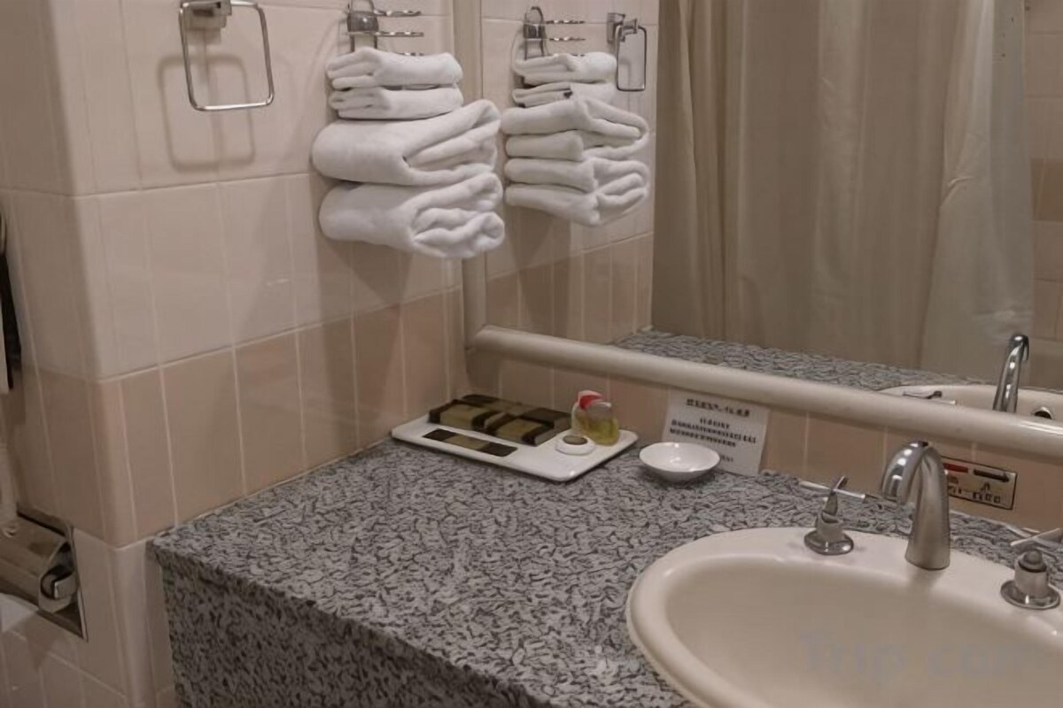 Combined shower/tub, hair dryer, slippers, bidet