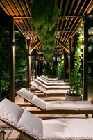 Outdoor pool, open 3:00 PM to 7:00 PM, pool umbrellas, sun loungers