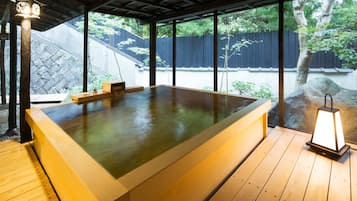 Two-beds Suite with Private Open-air Bath (Japanese Cypress Bath) | Bathroom | Separate tub and shower, spring water tub, designer toiletries