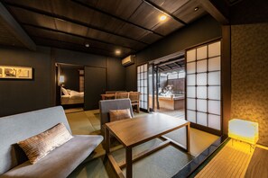One-Bed Suite with Private Open-air Bath (Japanese Cypress Bath) | Living area | LCD TV, DVD player - Ishinoya Izunagaoka (TKP Hotels & Resorts) (Izunokuni)