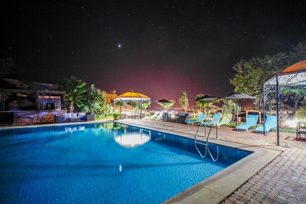 Outdoor pool, pool umbrellas
