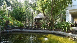 A pond with koi fish, surrounded by lush greenery and a wooden structure. - Tak Andaman Resort & Hotel (Tak)