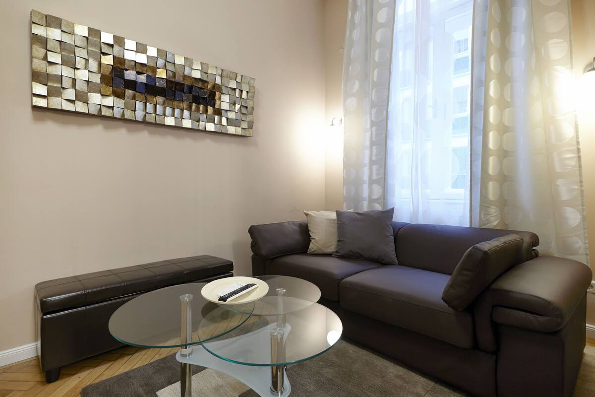 Flat-screen TV, pay movies