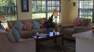 Luxury Villa, 4 Bedrooms, Ocean View | Living area | TV