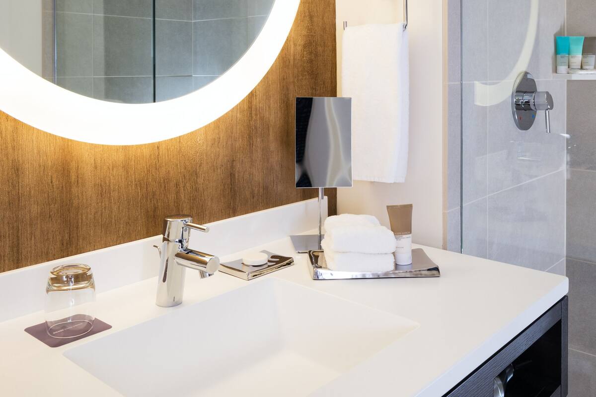 shower, free toiletries, hair dryer, towels