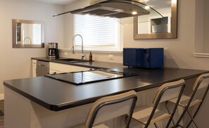 Stoneshire Obsidian 1 Bedroom | Private kitchen | Fridge, microwave, oven, stovetop - Stoneshire Guesthouse (Clearwater)
