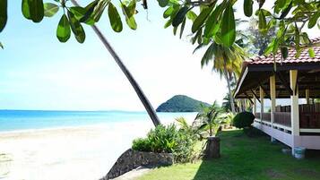 On the beach, white sand