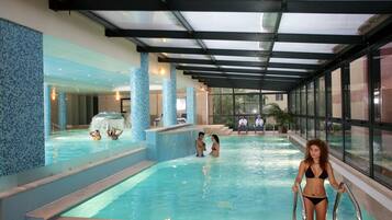 Seasonal outdoor pool, pool umbrellas, pool loungers