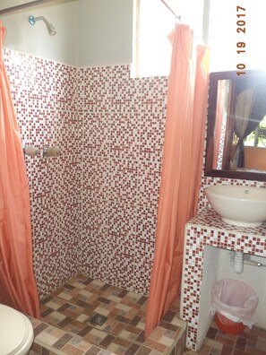 Standard Double Room | Bathroom | Shower, hair dryer, towels, soap