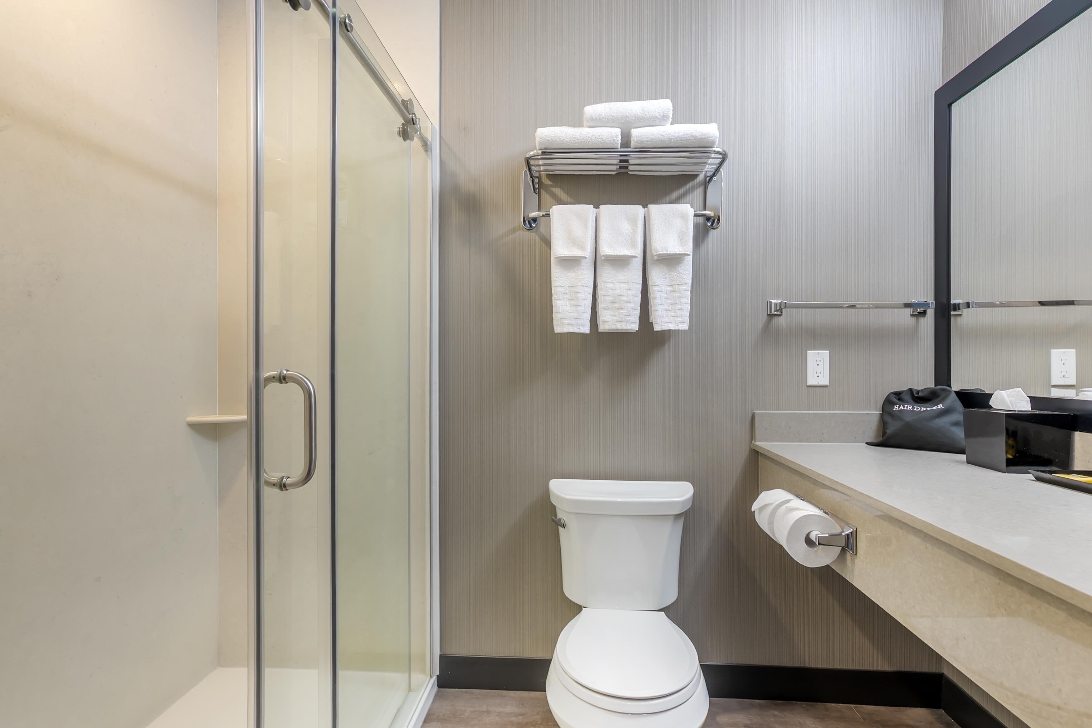 standard room, 2 queen beds, non smoking (shower only) | bathroom | free toiletries, hair dryer, towels