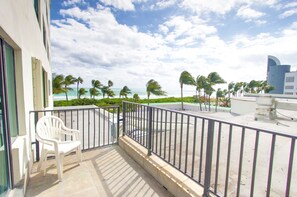 Executive Studio Suite, 2 Double Beds, Kitchenette, Beach View | Balcony view