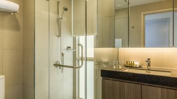 Eco-friendly toiletries, hair dryer, bathrobes, slippers